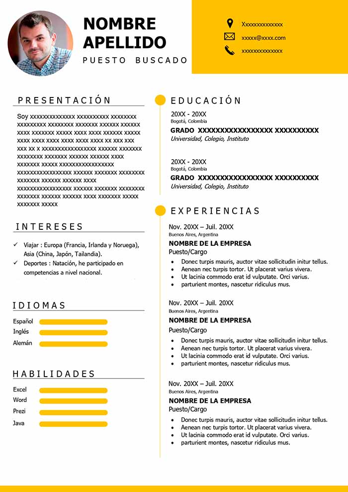Formato De Curriculum Vitae En Español Plantillas CurrÍculum Gratis